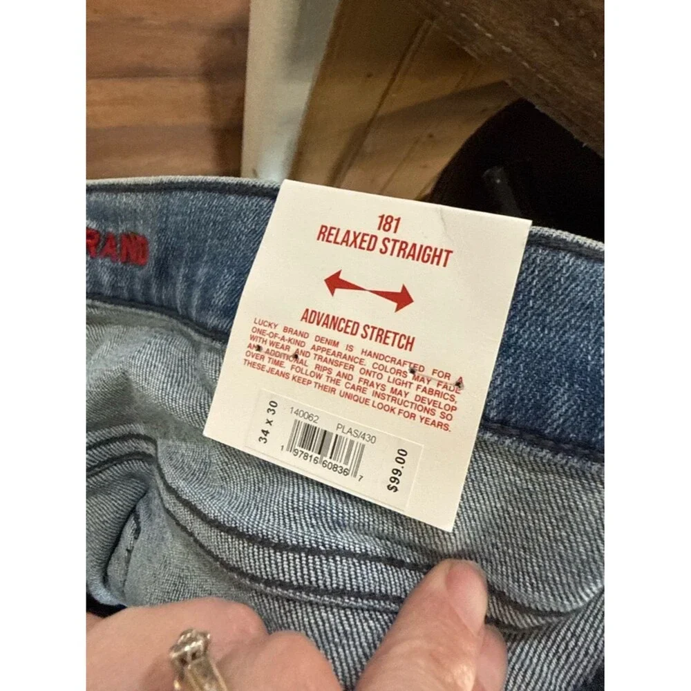Lucky Brand 181 Relaxed Straight Jeans Men’s 34x30 Light Wash Stretch Denim NWT